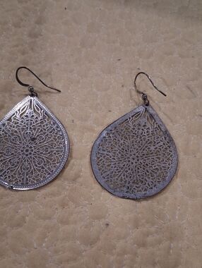 Delicate Silver Filigree Teardrop Earrings - Women's Jewelry Some Tarnish